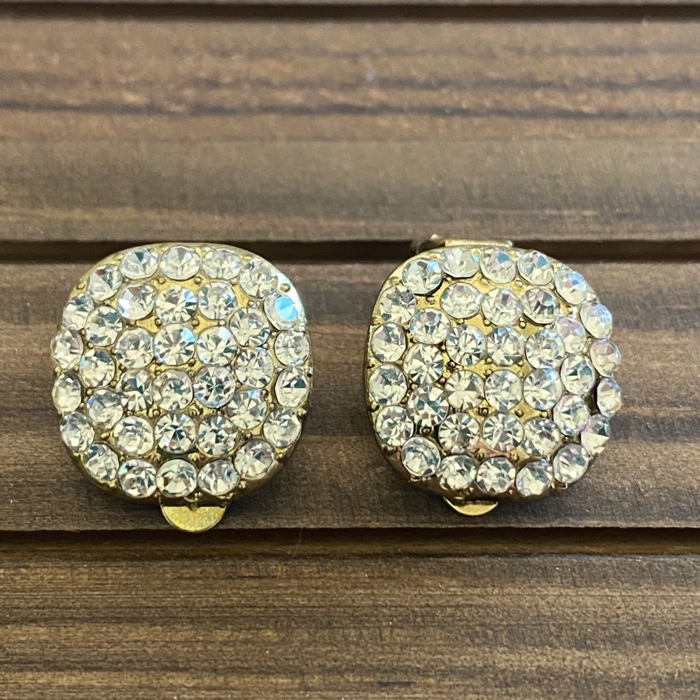 Vintage Gold Tone Rhinestone Clip-On Earrings